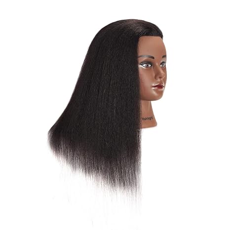 Cabeza de Maniquí con Cabello Humano 100% – 20-22 Pulgadas, Color Café, con Soporte y Abrazadera para Trenzado y Estilismo