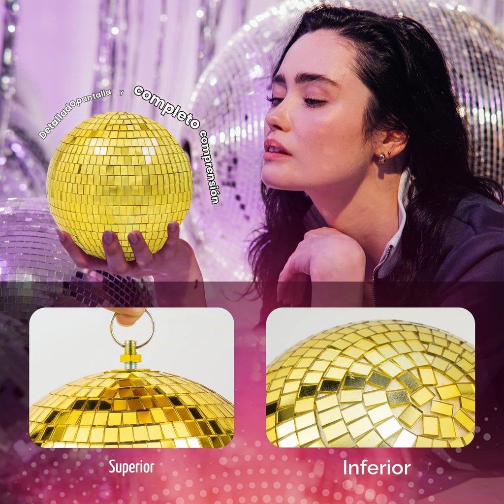 USADO-Decoración de bola de discoteca dorada de 6 pulgadas: decoración de fiesta de bolas de espejo colgantes