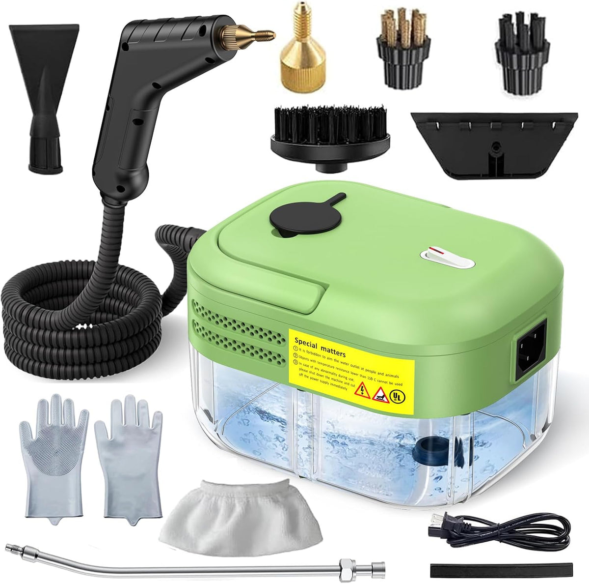 Limpiador a vapor de 3 bares, limpiador a vapor portátil de 2200 W con 8 accesorios para uso doméstico, calentamiento rápido en 12 s, depósito de agua de 1,2 L, vaporizador portátil para coche para limpiar cocina, baño, juntas, coche