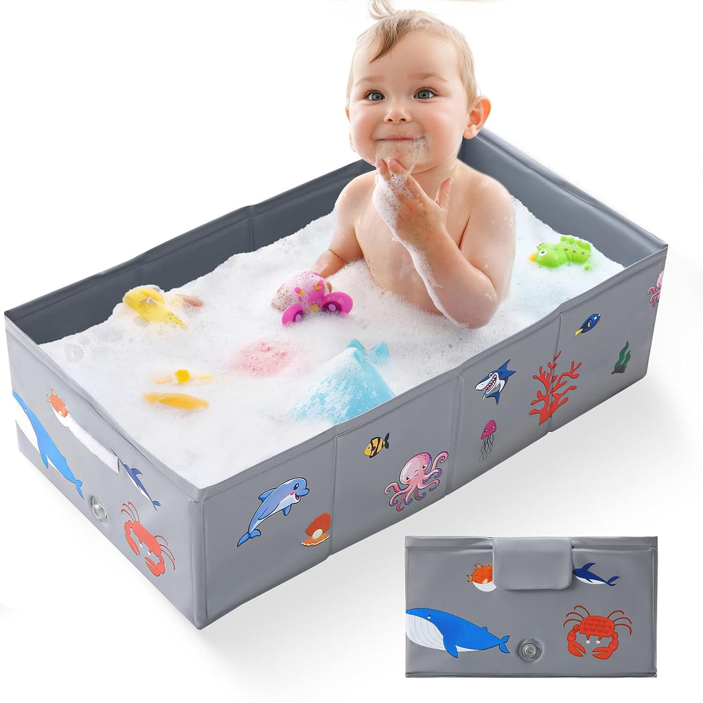Bañera Plegable Portátil Tohetsuzp para Bebé y Niño | Convierte Ducha en Bañera | Sin Montaje | Viaje | 6 Meses a 5 Años | Color Gris | 1 Unidad