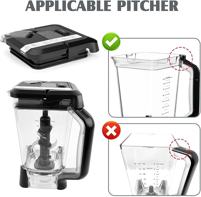 Tapa de repuesto para jarra Ninja Blender de 72 onzas, piezas de repuesto con tapa de bloqueo superior para licuadora Ninja BL642 BN701 BN751 BN801 BL610 DB751A CT610, accesorios de procesador