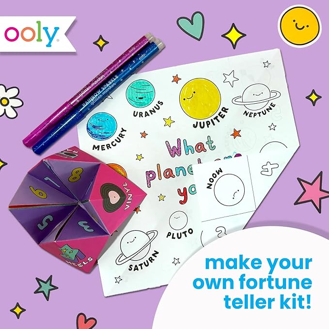 Ooly Kit de papel de bricolaje, 24 diseños de adivinos y calcomanías, el kit incluye 12 completos, 6 en blanco y 6 adivinos plegables de color, regalos de actividades para niños