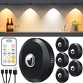 Luces LED tipo disco WILLED con control remoto, recargables para debajo de gabinetes, con batería de 1200 mAh, regulables mediante pulsador, para armarios, inalámbricas, con conexión USB (paquete de 6).