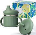 Jumble Dream Vaso Entrenador de Acero Inoxidable para Bebe | Con Pajilla de Silicona Antiderrame | Para Ninos de 1 a 3 Anos, Verde Salvia