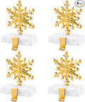 uego de 4 soportes para calcetines de Navidad con diseño de copo de nieve, soportes para calcetines de Navidad para repisa, chimenea, ganchos para medias para decoraciones navideñas
