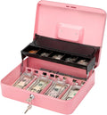 Jssmst Cash Box with Sliding Coin Lid & Lock – Portable Money Organizer, 4 Spring Clips, 11.8×9.5×3.5", Black