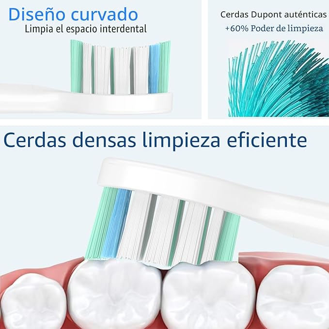 Cabezales de repuesto para cepillo de dientes Densuuclin para asas Philips Sonicare y otros mangos Click-on, paquete de 12 unidades, color blanco
