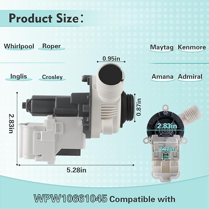 Bomba de Drenaje para Lavadora Whirlpool, Maytag, Kenmore y más — Repuesto W10661045 / W10614033