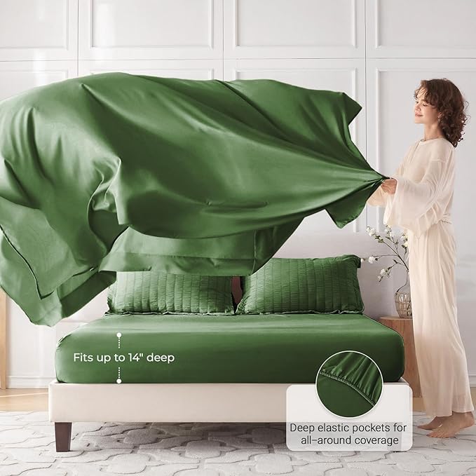 MUXHOMO – Set Edredón Queen Seersucker Verde Oscuro | Bed in a Bag | Lujo para Todas las Temporadas