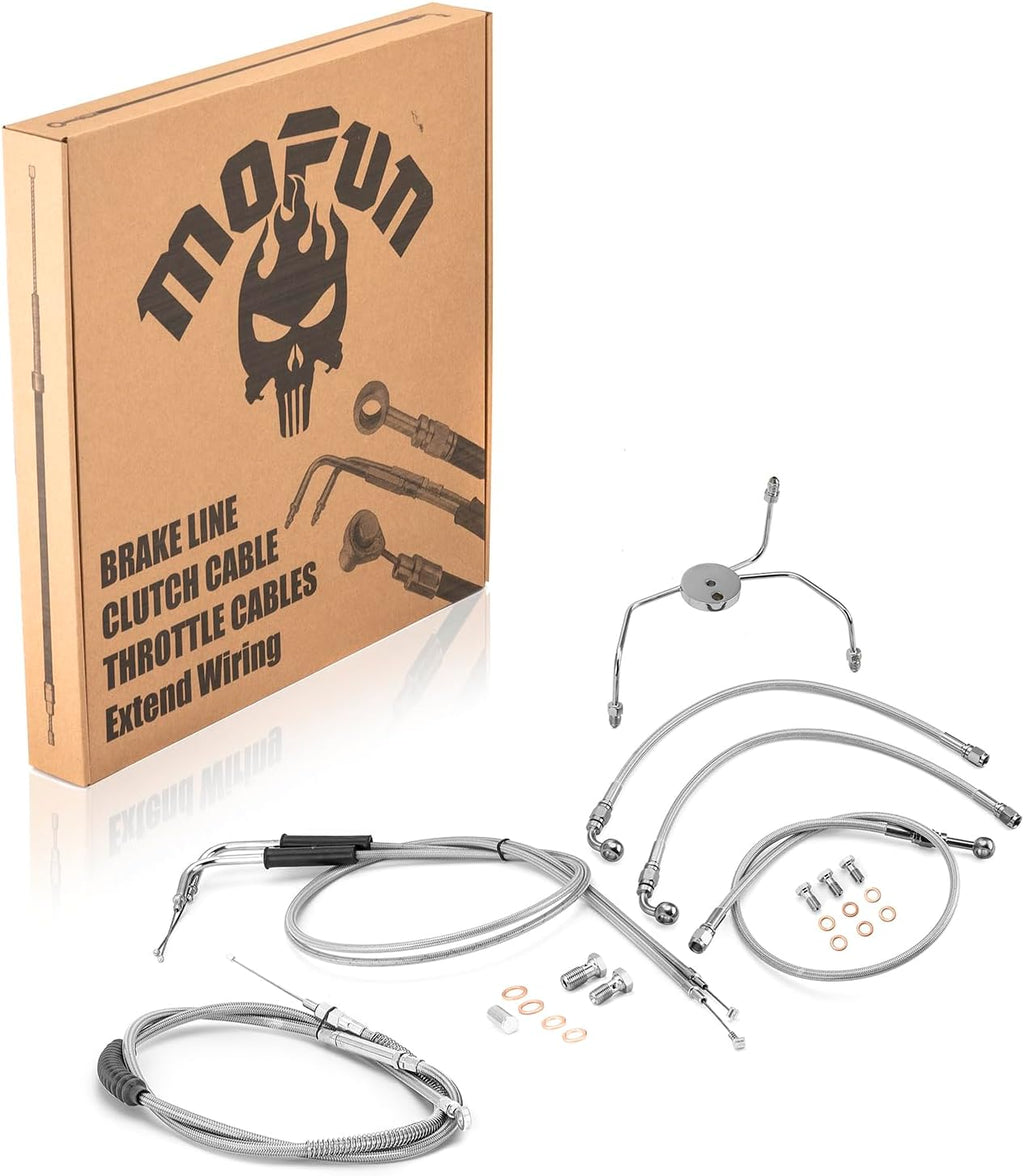 Kit de cables de acelerador y ralentí Mofun, latiguillo de freno hidráulico sin ABS y cable de embrague compatibles con Harley Touring Road Glide Road King sin ABS (1999-2007), apto para manillar de 12"-14", cromado.