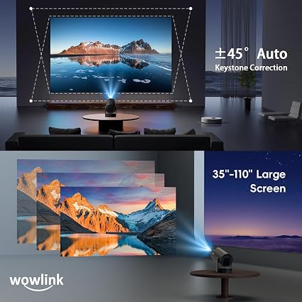 [Aplicaciones integradas y actualizadas en 2025] Mini proyector con WiFi 6 y Bluetooth 5.4 compatible con 4K 1080P Auto Keystone Proyector giratorio de 180° portátil compatible con HDMI/TV Stick/Memory Stick/Laptop, Dark
