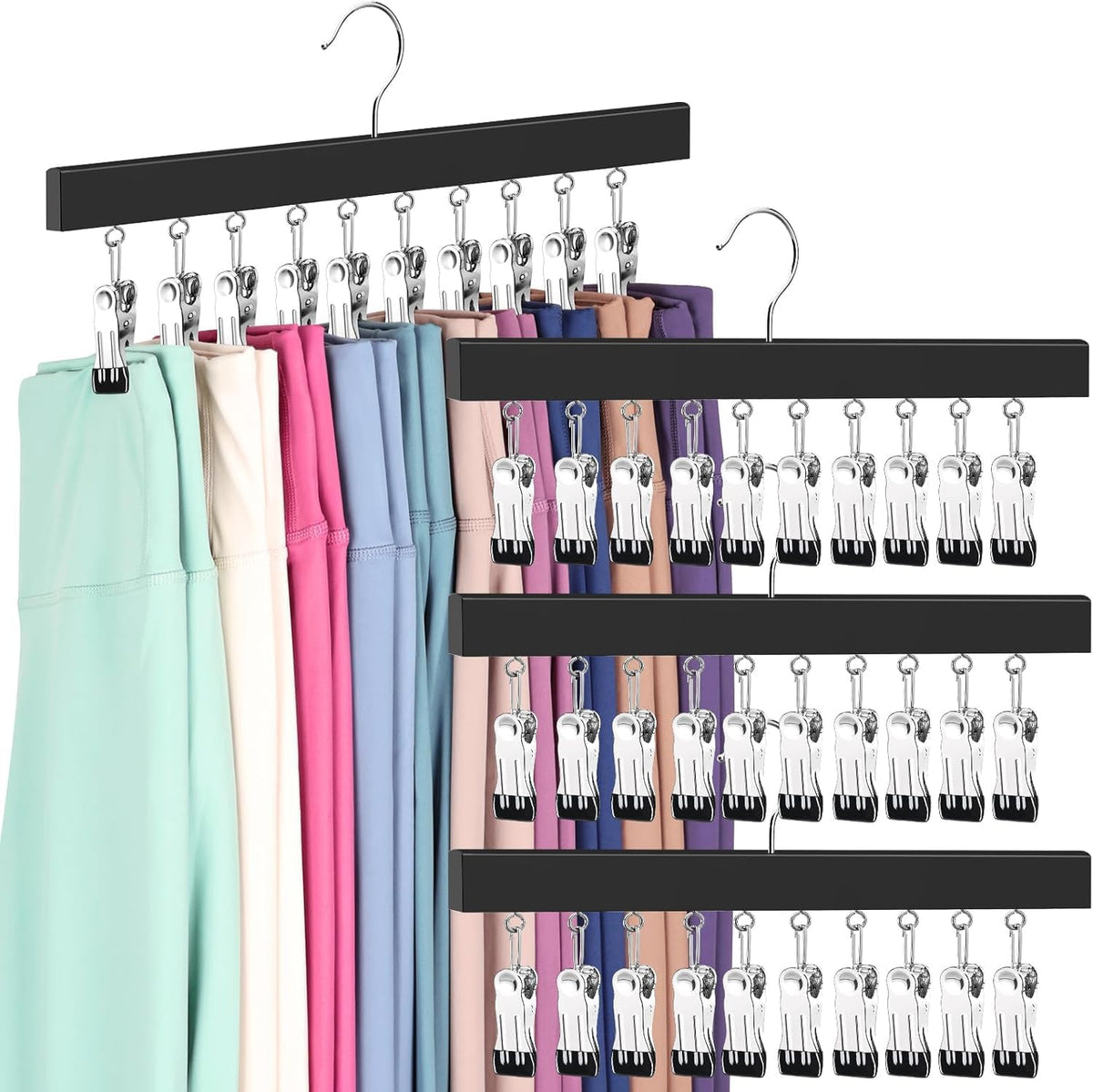 Pack 8 Perchas con 10 Clips c/u – Organizador de Leggings para Armario Giratorio 360° | Para Leggings, Jeans, Shorts, Calcetines y Sombreros