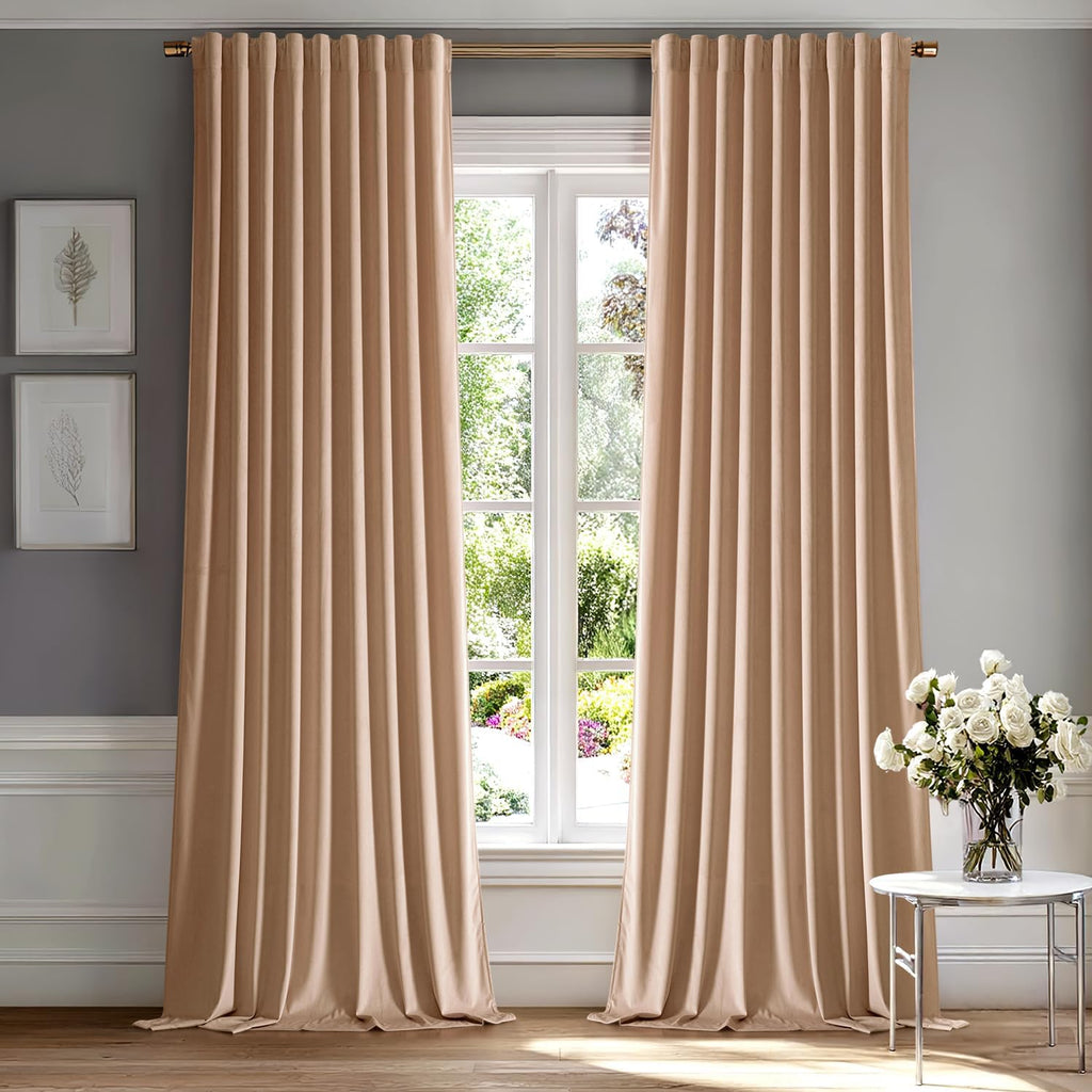 MIULEE Cortinas de Terciopelo Beige Blush 84 pulgadas | Blackout Termicas Suaves con Bolsillo y Pestanas para Sala y Dormitorio (W52 x L84, 2 Paneles)