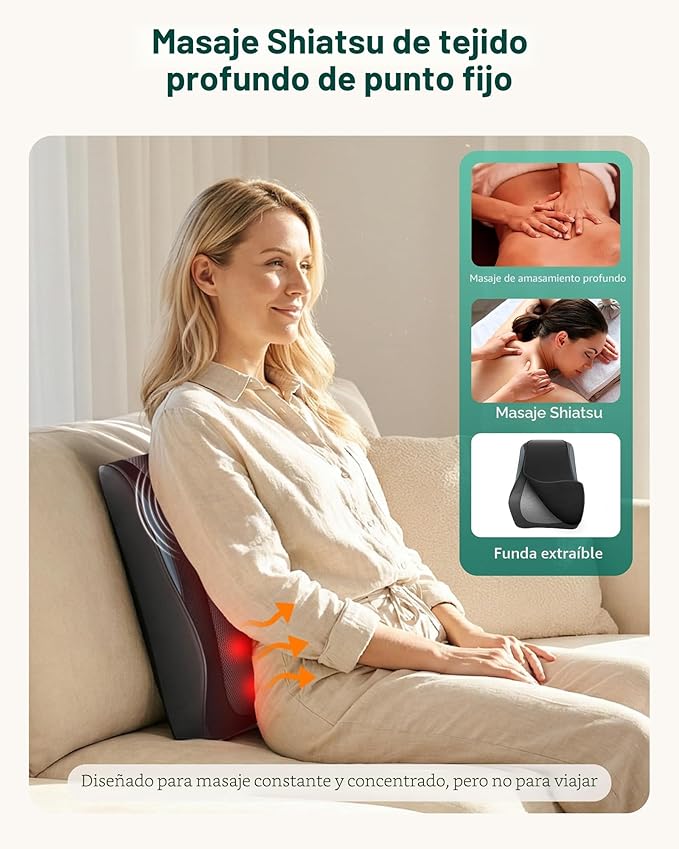 Masajeador Shiatsu Cuello y Espalda Snailax | Inalámbrico | Calor y Vibración | 4D | Recargable