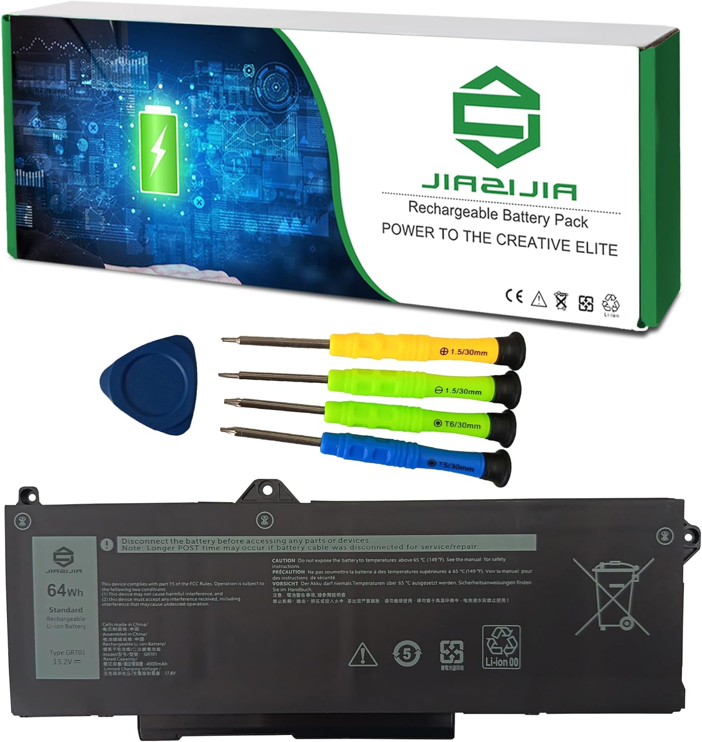 Batería de repuesto GRT01 para Dell Latitude 5421, 5431, 5521, 5531, Precision 3470, 3561, 3571, 3581 y 3591 (00P3TJ, 0P3TJ, 0R05P0, R05P0), color negro, 15,2 V, 64 Wh, 4000 mAh. 