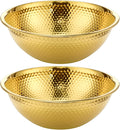 Acellegic 2 Tazones Dorados para Ensalada | Acero Inoxidable Martillado 13x4.3 pulgadas Redondos para Frutas, Sopa, Snacks y Fiestas