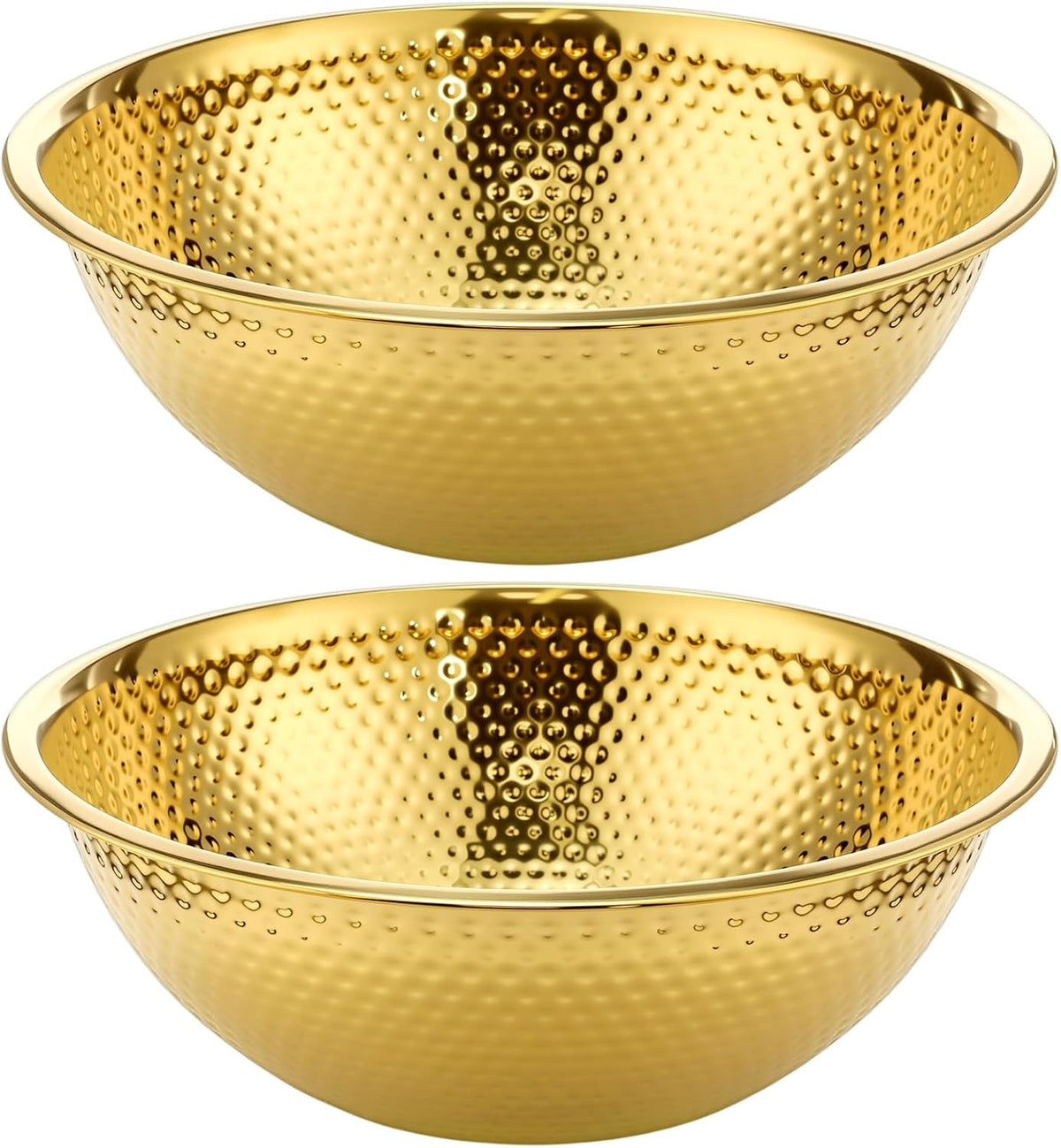 Acellegic 2 Tazones Dorados para Ensalada | Acero Inoxidable Martillado 13x4.3 pulgadas Redondos para Frutas, Sopa, Snacks y Fiestas
