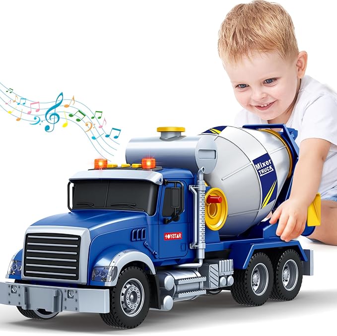 ⚠️ COLOR AMARILLO – Camión Mezclador de Cemento Noaln 15" con Luces y Sonidos para Niños de 3 a 7 Años