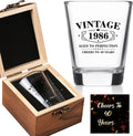 Vaso de Shot 40 Años – Edición Vintage 1986 con Caja de Madera | Regalo de Cumpleaños