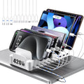 Estación de Carga Zobirez 420W para Múltiples Dispositivos | 10 Puertos USB-C de Carga Rápida | Para MacBook, iPhone, Android, iPad y Tablet | Blanca