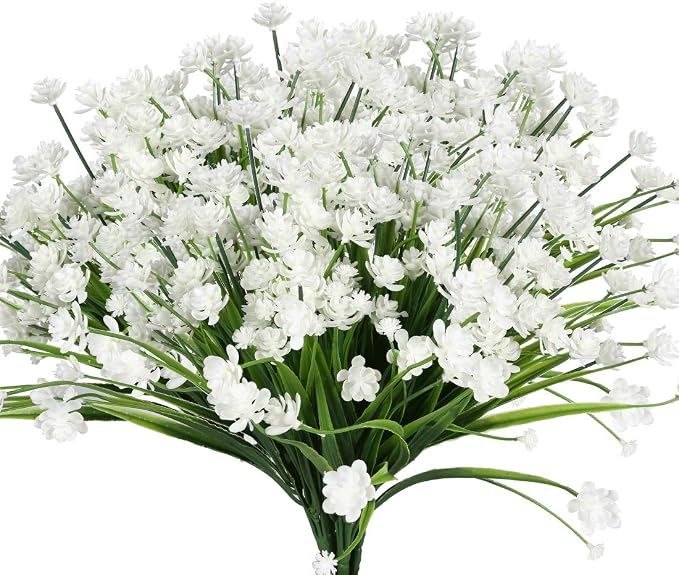 Flores Artificiales Grunyia Falsas Outdoor Decoración Resistentes UV Plantas Plásticas Falsas Jardín Porche Maceta Ventana Blancas