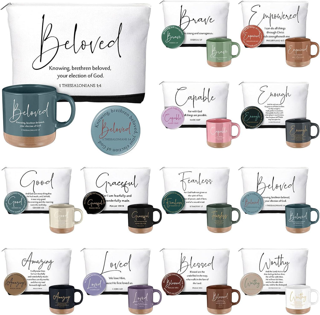 36 Piezas Regalos Cristianos Inspiradores a Granel para Mujeres Tazas de Café de Cerámica 13 oz Versos Bíblicos Bolsas de Maquillaje Religiosas Espejos Compactos para Enfermeras CNA Mamá Escuela Dominical Grupo Iglesia Maestros(Colorido)