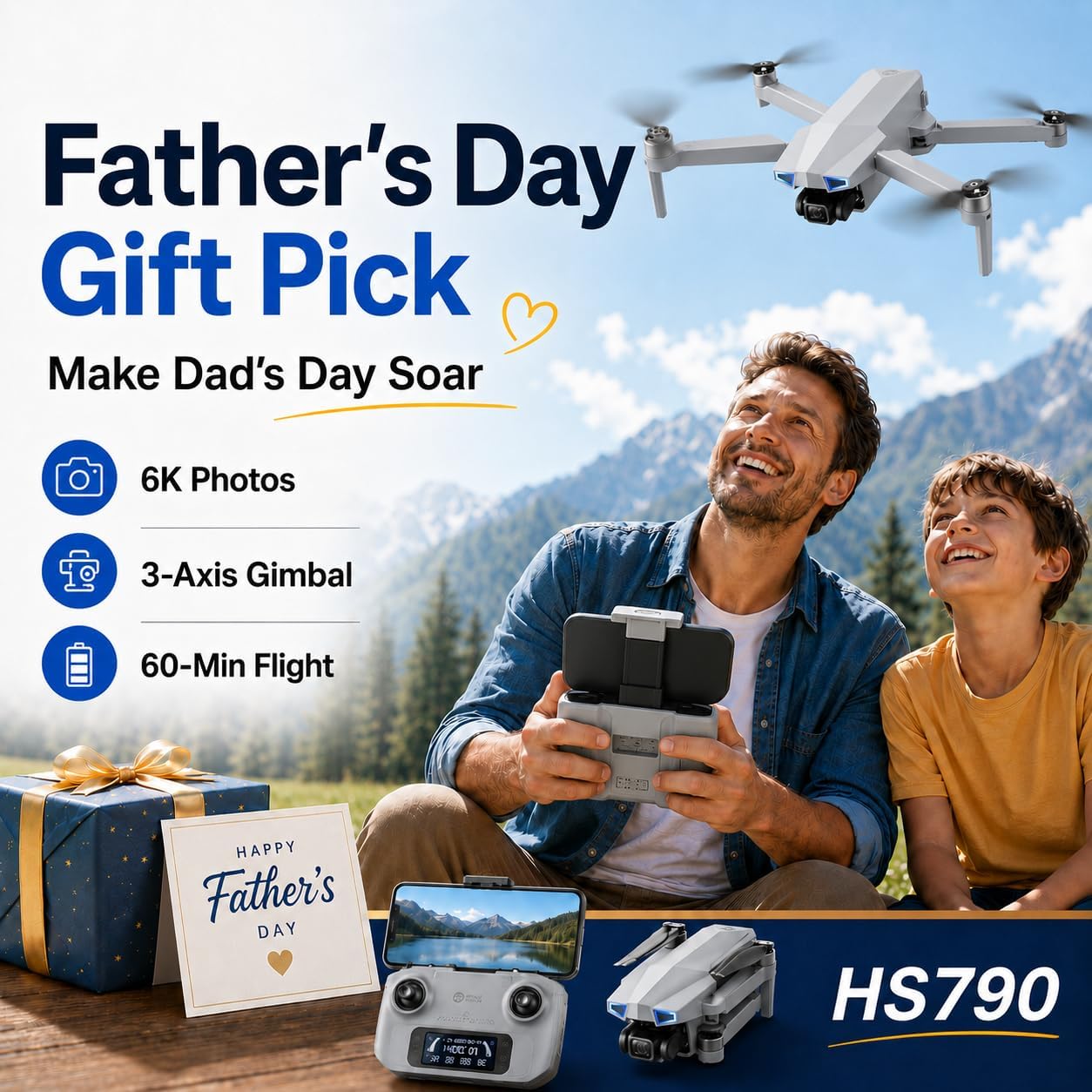 Drone Holy Stone HS790 GPS 6K con Gimbal 3 Ejes — 60 Min de Vuelo, FPV 4K y AI Night Shot