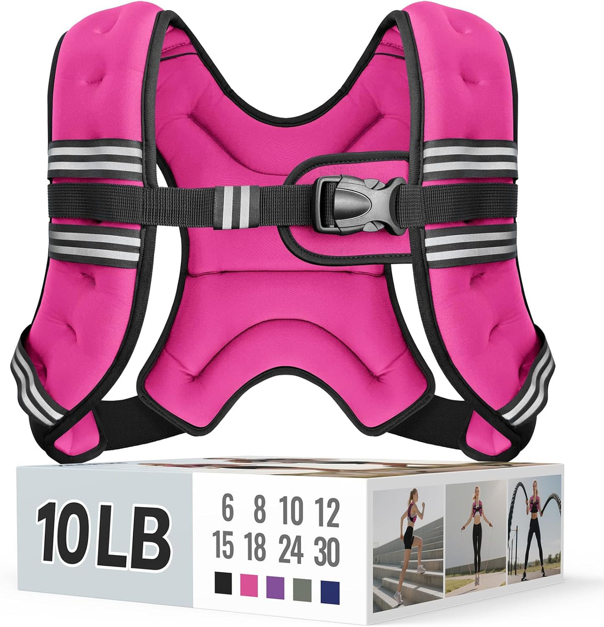 Chaleco lastrado Zeerun para mujer y hombre con franja reflectante y hebilla ajustable, chaleco cómodo y duradero para caminar, correr y entrenamiento de fuerza, 4,5 kg (10 libras) - Rosa