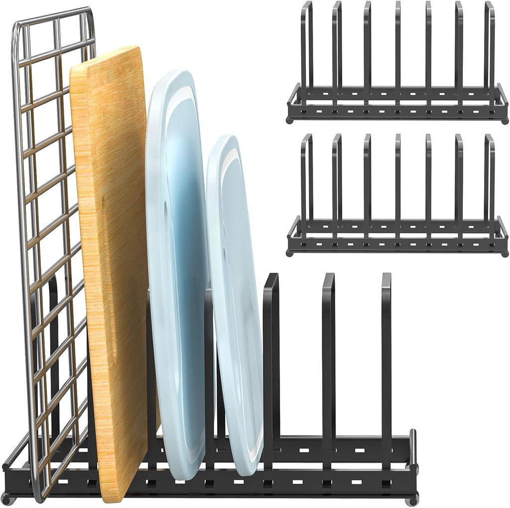 Organizador de Tablas de Cortar TEAMOLA | Pack de 2, Metal Negro Ajustable con 7 Ranuras para Cocina