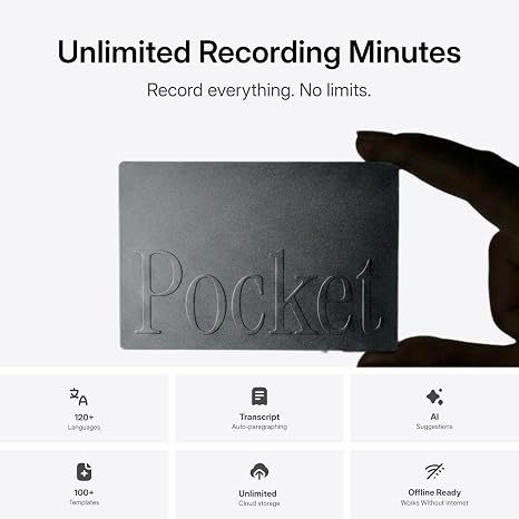 Pocket Grabadora de voz AI y asistente inteligente - Transcripción automática, resúmenes y elementos de acción - Tomador de notas AI para reuniones.