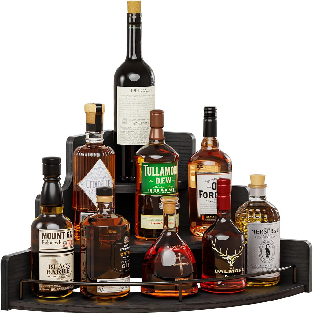 KLM Estante Esquinero para Botellas de Licor - Organizador de 3 Niveles, Negro