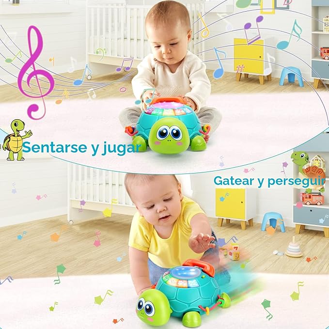 Juguetes musicales de tortuga para bebés de 6 a 12 meses, juguetes musicales con luz para bebés, juguetes para el tiempo de barriga, desarrollo, juguetes para gatear para niños de 7 8 9 10+ meses