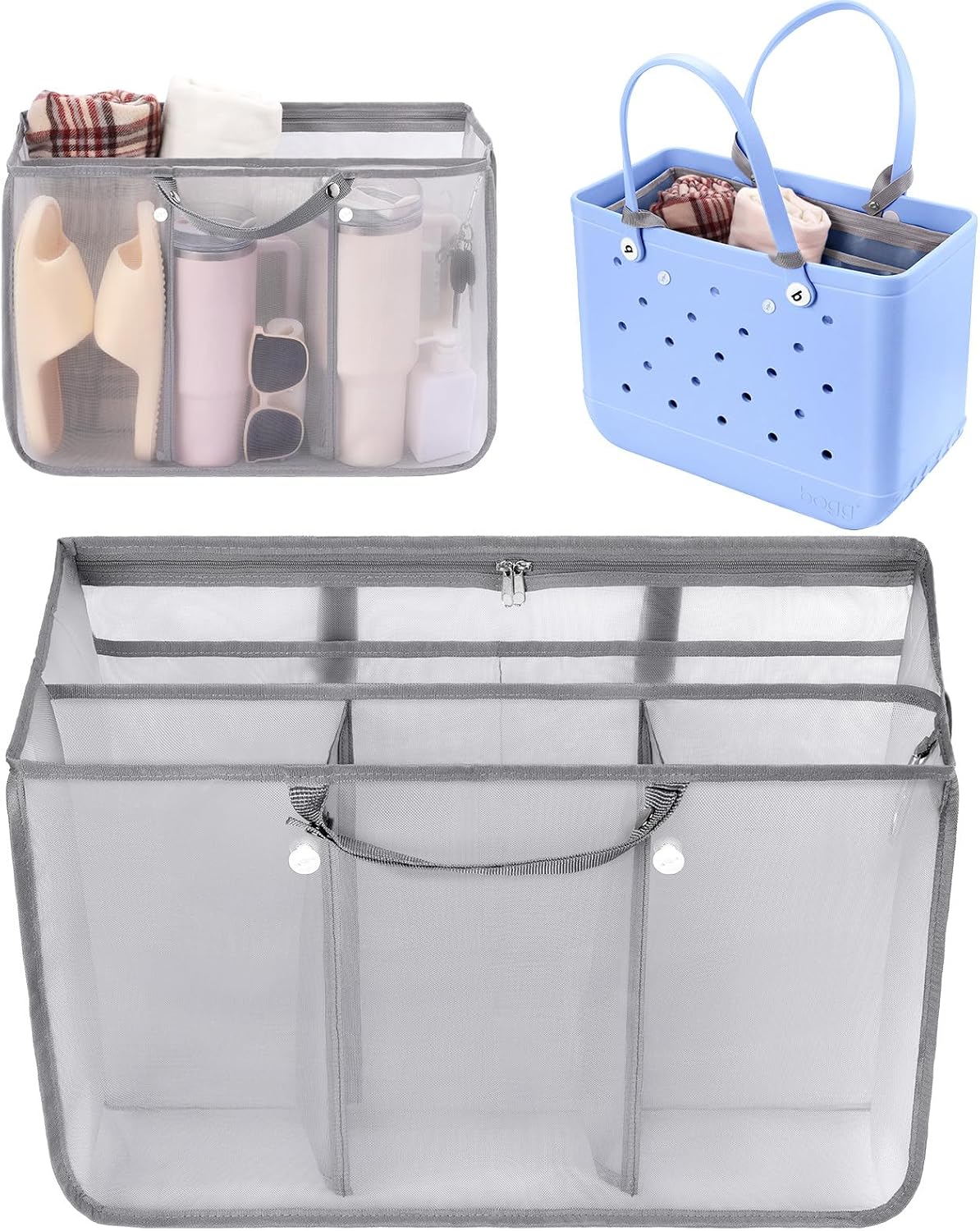 Organizador de bolsos de playa OUTXE compatible con insertos de accesorios para bolsos Bogg extragrandes, bolsa divisor de malla ligera para bolsos Bogg XL originales, inserto para bolsos de playa para organizar