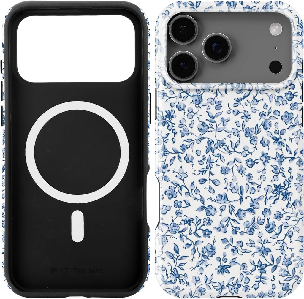 Funda Obbii compatible con iPhone 17 Pro Max [Compatible con MagSafe] - Funda protectora delgada de TPU suave y a prueba de golpes para teléfono de 6.9" (Azul Floral, iPhone 17 Pro Max 6.9")