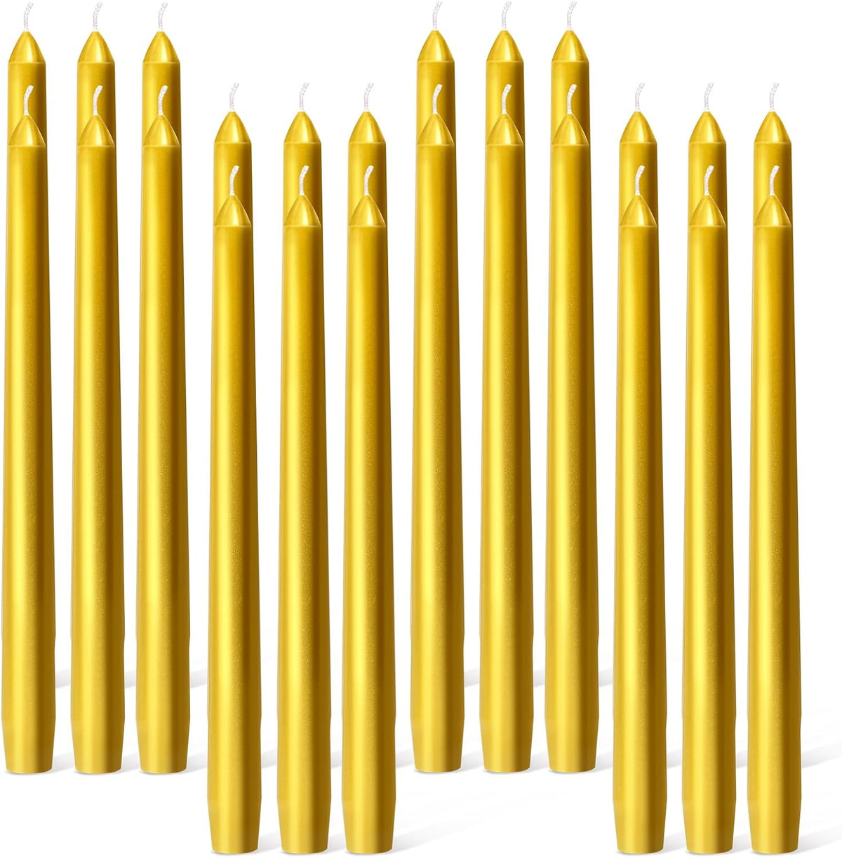 Everymoment Velas de Cera Conicas Doradas | Pack de 24 Velas de 25 cm | Sin Goteo ni Humo por 8 Horas | Cera de Parafina sin Aroma | Ideal para Bodas, Navidad y Decoracion de Lujo