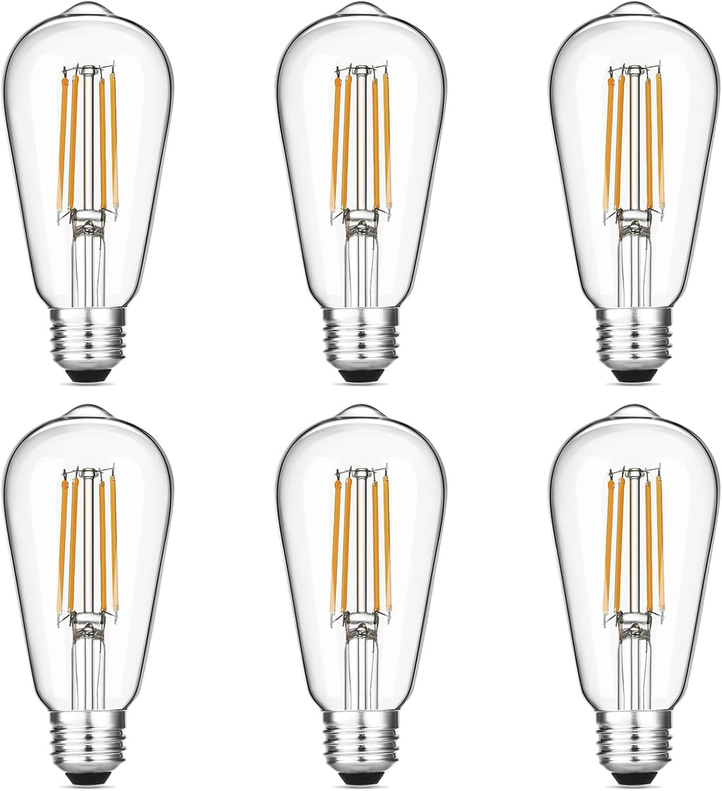 Bombillas LED Edison vintage Gozelux de 6 W, equivalentes a bombillas incandescentes de 60 W, luz blanca cálida de 2700 K, bombillas LED de filamento ST58 de estilo antiguo con CRI superior a 90, base mediana E26, regulables, cristal transparente