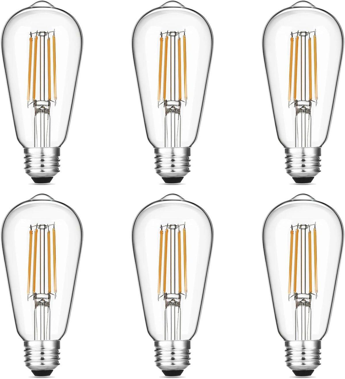 Bombillas LED Edison vintage Gozelux de 6 W, equivalentes a bombillas incandescentes de 60 W, luz blanca cálida de 2700 K, bombillas LED de filamento ST58 de estilo antiguo con CRI superior a 90, base mediana E26, regulables, cristal transparente