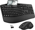 Wireless Ergonomic Keyboard & Mouse Combo - 2.4G - Wave Keys + Wrist Rest - Phone & Tablet Holder - 3-Level DPI Mouse - 33ft Range - Auto Sleep - Windows & Mac - Black