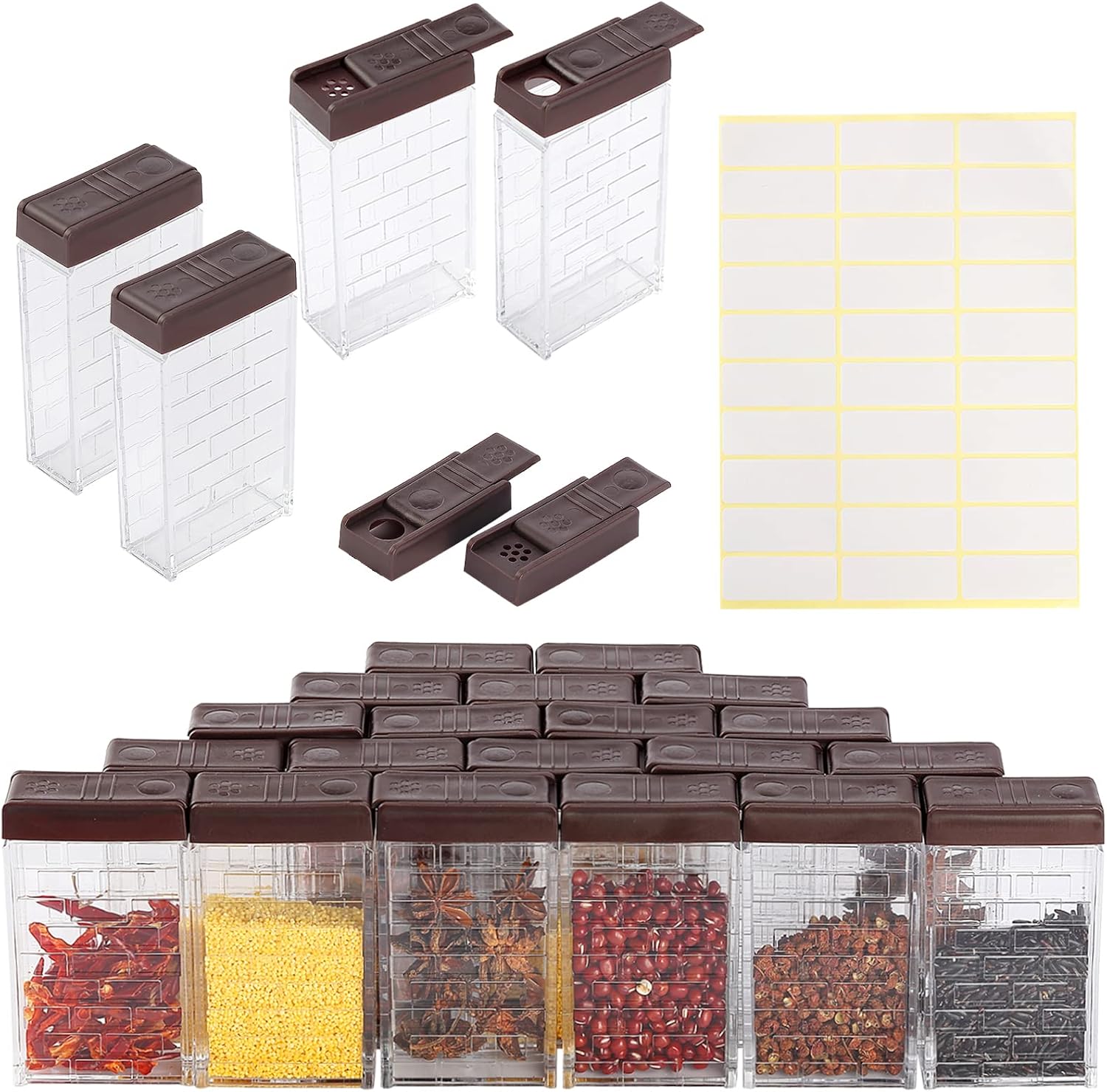 URALFA Small Spice Containers with 2-in-1 Lids 24 Pack, Spice Shakers with Adjustable Holes and Lids Seasoning Jars with Labels, Travel Seasoning Containers Camping Spice Kit for Home, Kitchen, BBQ