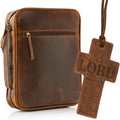 Funda de cuero ELIZO para Biblia, estuche para Biblia, estuche para Biblia, estuche para Biblia, estuche para mujer, soporte con cremallera, protector, cruz, bolso de mano, organizador, funda, regalo, estándar, marrón