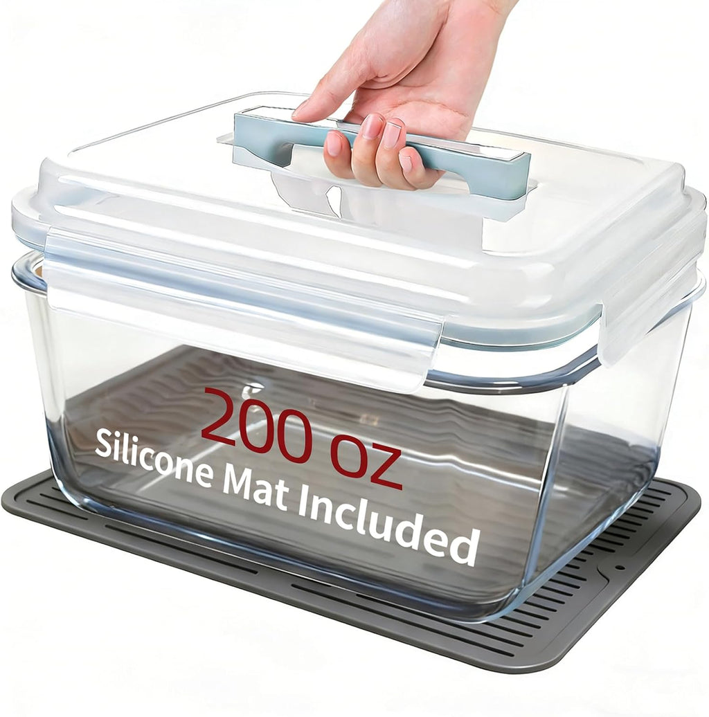 200oz Extra Large Glass Storage Container with Lid - Airtight Borosilicate Glass - Freezer to Oven Safe - For Rotisserie Chicken, Watermelon, Meal Prep, Potluck