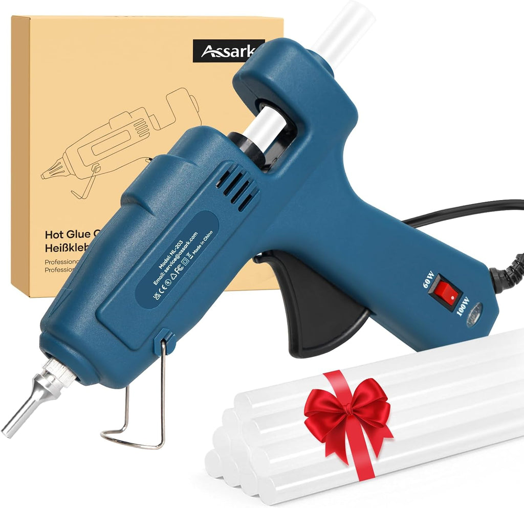 Pistola de Silicona Caliente Doble Potencia 60/100W | Antigoteo, Precalentamiento Rapido, Uso Rudo Industrial con 15 Barras | Potencia Ajustable para Manualidades y Reparaciones