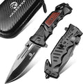 NO INCLUYE EL ESTUCHE – MADSABRE Navaja de bolsillo negra con clip, cuchillo de trabajo de 9.6 pulgadas, cuchillos plegables EDC con cortador de cinturón de seguridad y rompecristales, cuchillo plegable para supervivencia, campamento, senderismo