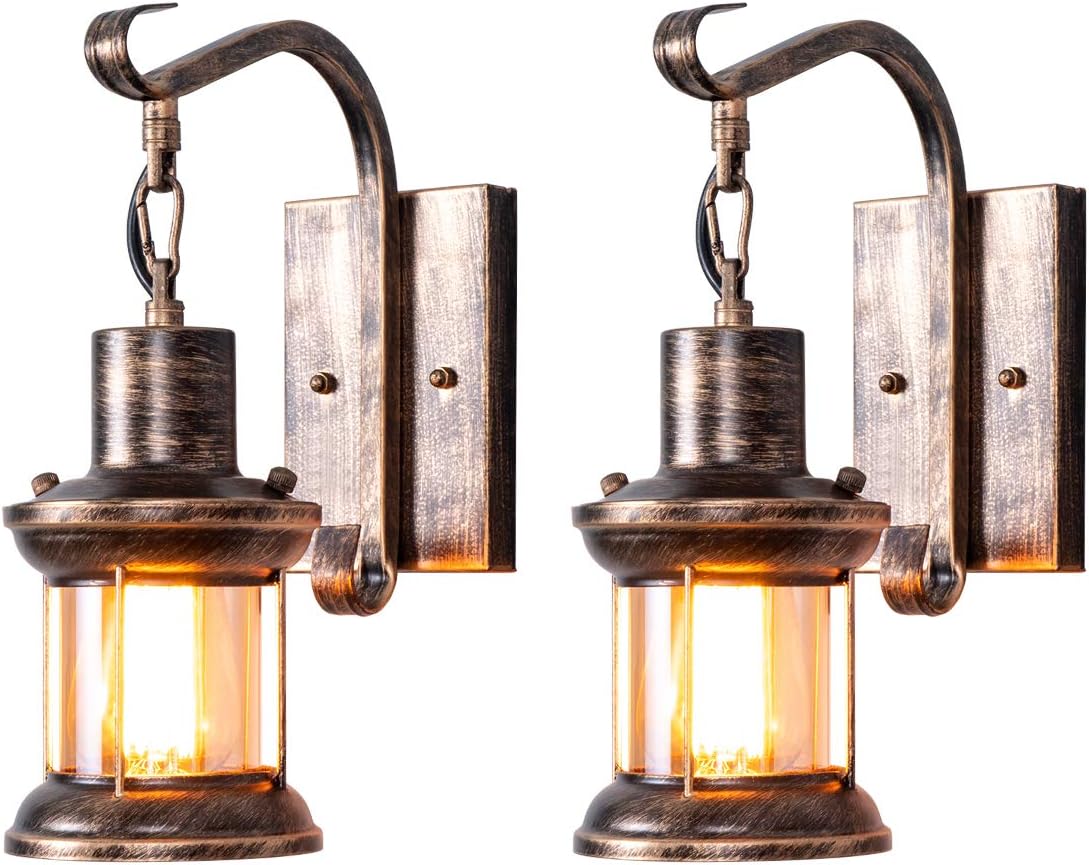 Lámparas de pared rústicas Yisuro, acabado bronce aceitado, lámpara de pared vintage de interior, lámpara industrial con pantalla de vidrio, estilo granja, metal para dormitorio y sala de estar (paquete de 2)