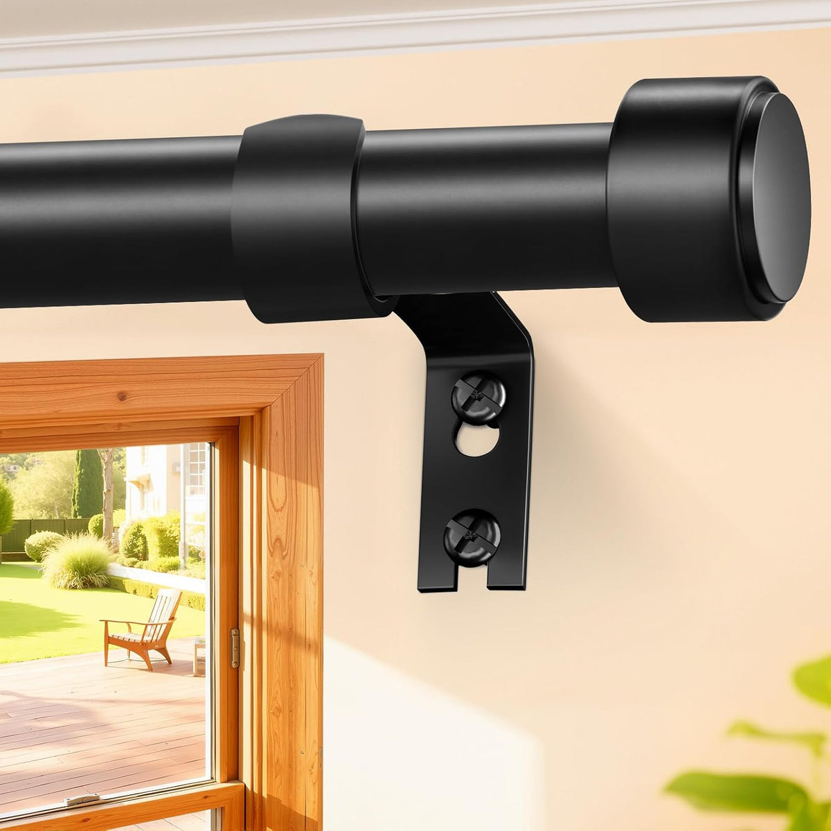 Barras para cortinas Treije de 72 a 144 pulgadas, barra ajustable de 1 pulgada de alta resistencia para ventanas, barra extralarga negra para cortinas, diseño moderno, fácil instalación.