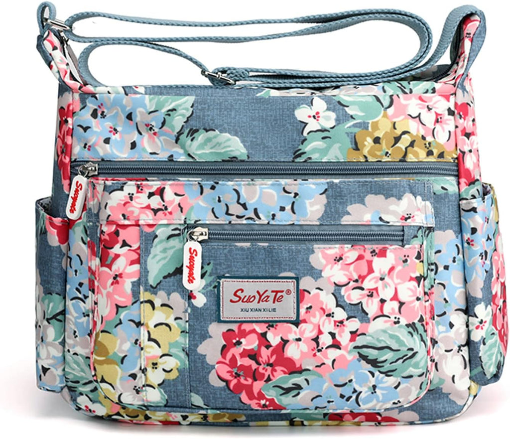 Bolso bandolera Wafybsre para mujer, bolso de mensajero de nailon con múltiples bolsillos, bolso de hombro ligero para viajes (ramo azul)