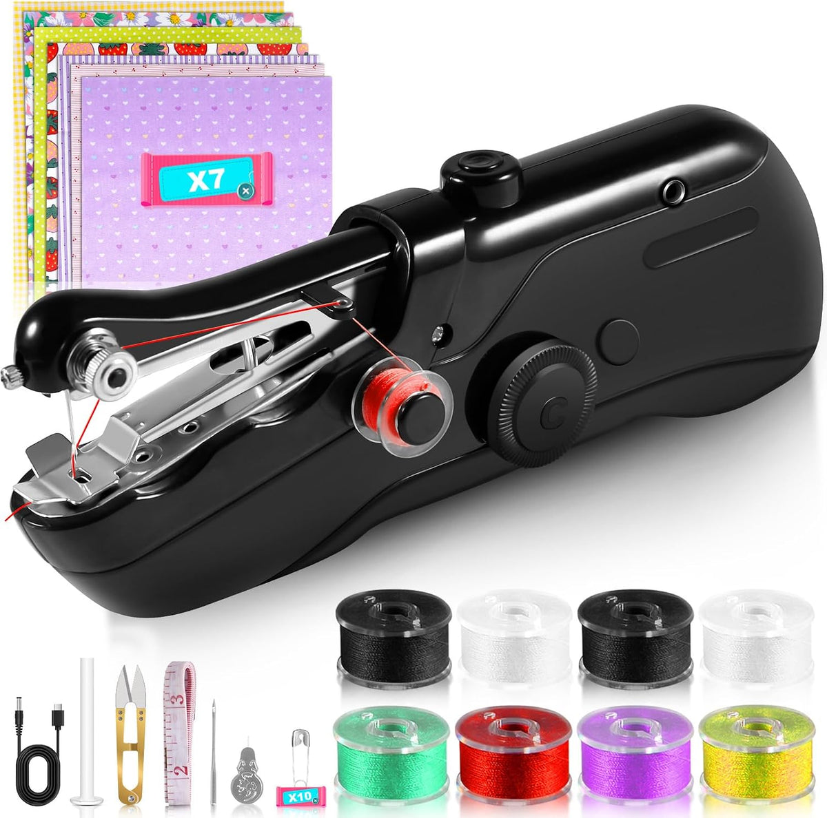 Máquina de Coser de Mano Portátil | Mini Máquina para Principiantes y Adultos, Kit Completo Eléctrico para Puntadas Rápidas y Manualidades DIY