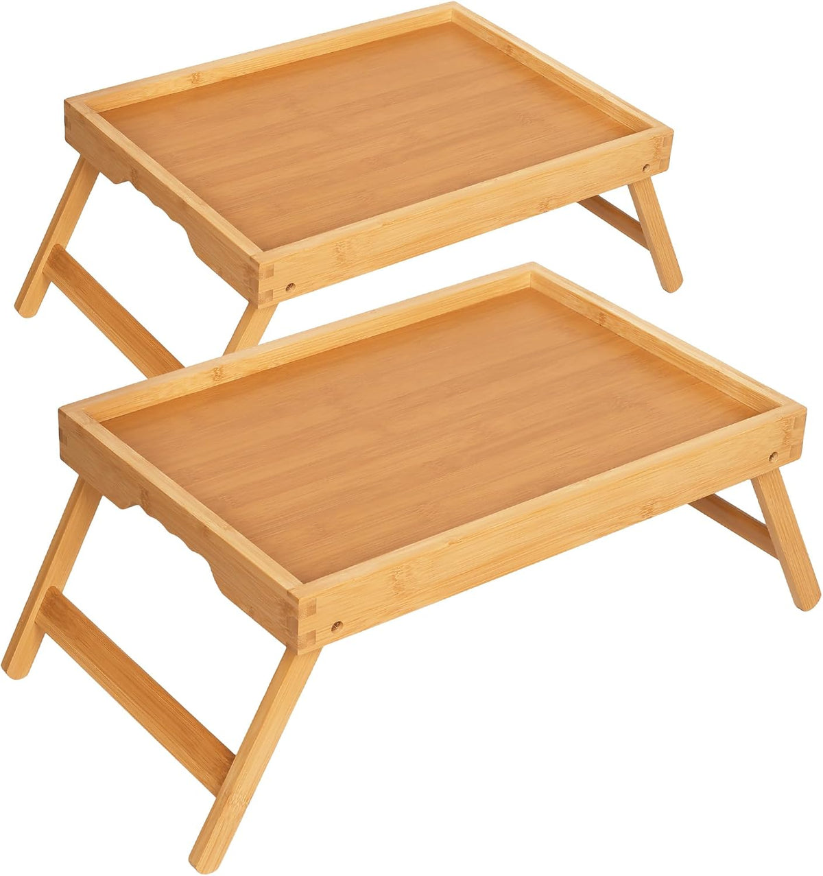 Bandeja de desayuno con patas plegables (juego de 2), mesa auxiliar de cama de bambú de 40 cm (15,7"), bandeja plegable para TV con asas ergonómicas onduladas para cama, sofá, desayuno, aperitivos, café, color natural.