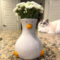 Jarrón de cerámica artesanal MOUGIGI con diseño de pato - Jarrón blanco moderno con un diseño único de pato - Decoración de mesa redonda y estética - Jarrón artístico original y moderno