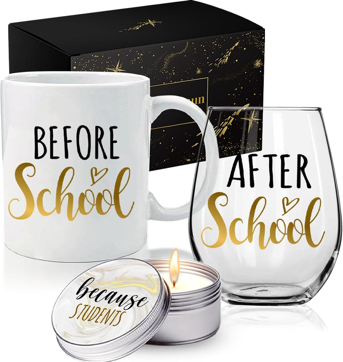 Regalos Innfueunun para maestras, incluye velas aromáticas, copa de vino y taza, regalo de regreso a clases, cesta de agradecimiento, jubilación, cumpleaños, Navidad, Día de San Valentín para guardería, jardín de infancia.
